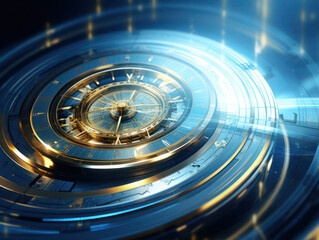 3d render of compass clock watch  on blue  background