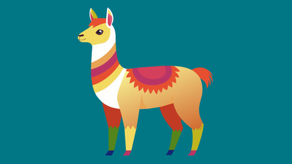 Vector illustration of cute character south America lama. Isolated cartoon baby llama. Hand drawn Peru animal guanaco, alpaca, vicuna. Drawing for print, fabric.