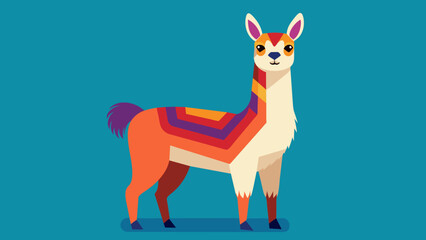 Vector illustration of cute character south America lama. Isolated cartoon baby llama. Hand drawn Peru animal guanaco, alpaca, vicuna. Drawing for print, fabric.