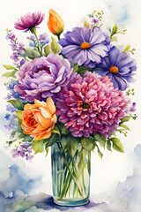 Naklejka na ściany i meble Watercolor bouquet of violet flowers