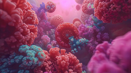 A colorful underwater scene with many different types of coral and sea life - obrazy, fototapety, plakaty