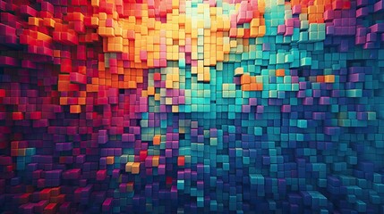 Fototapeta premium Colorful pixelated texture, reminiscent of retro video games, bright and lively background for gaming content.