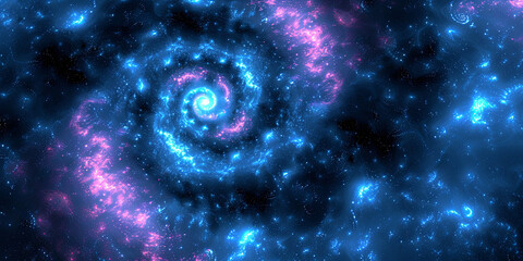 A spiral galaxy with a blue and pink swirl