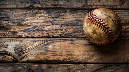 Wooden Background with Baseball and Mitt, Generative AI