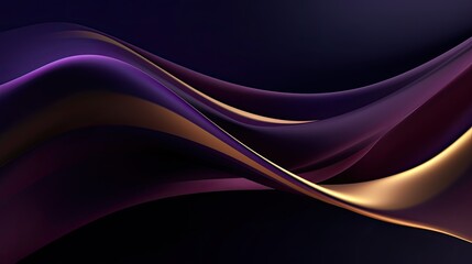 Elegant 3D abstract background dark purple curved shapes with gold lines over black.