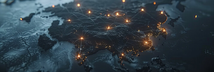 A map of the world with many glowing dots on it