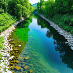 Fototapeta premium A clear and clean river after being cleared of pollution. Concept - healing the Earth.