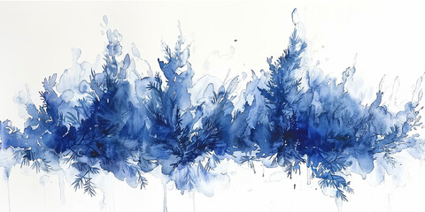 A painting of a blue wave with trees in the background