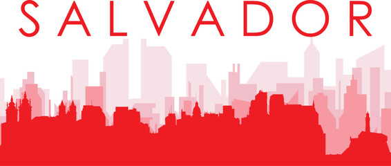 Obraz premium Red panoramic city skyline poster with reddish misty transparent background buildings of SALVADOR, BRAZIL