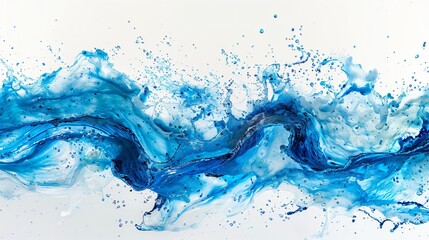 The dynamic ballet of water blue waves captured mid splash on a pristine white canvas - obrazy, fototapety, plakaty