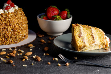 Royal cake. Crown. Garnished with candied cherry.