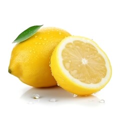 Lemon with water drops isolated on white background