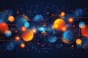 Blue background with orange and white geometric shapes for tech illustration