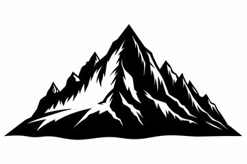 Black Mountain Silhouette on White Background.