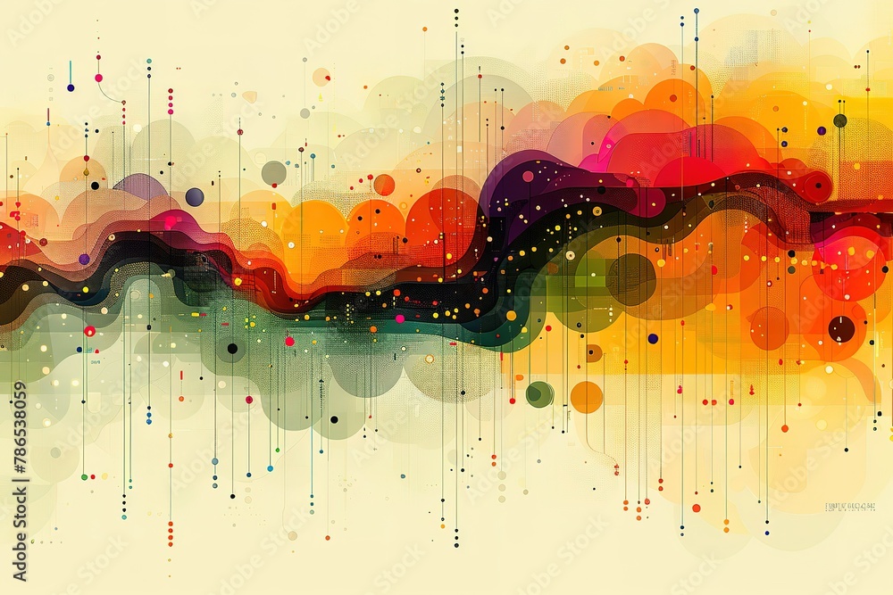 Poster vector-style background with abstract design elements, simple shapes, and lines in bright colors, in