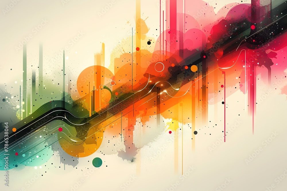 Poster vector-style background with abstract design elements, simple shapes and lines in bright colors