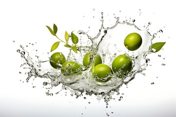 Olive with water splashing isolated on white background