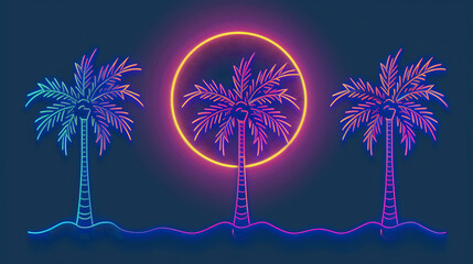 Neon Palm Silhouette Against a Retro Sunset