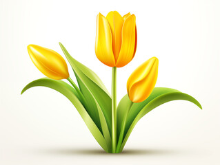 Yellow tulip flowers isolated on white, floral design element, illustration generated ai
