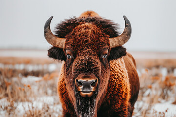 american bison buffalo in a wildlife park in the usa, winter