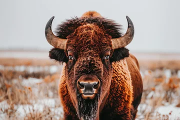 Tuinposter american bison buffalo in a wildlife park in the usa, winter © Echelon IMG