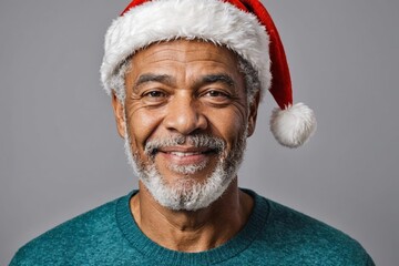 Happy senior biracial man in santa hat - Powered by Adobe