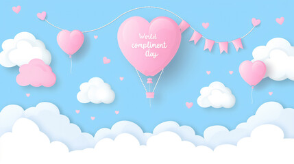 Whimsical Sky with Heart-Shaped Balloons Celebrating World Compliment Day.