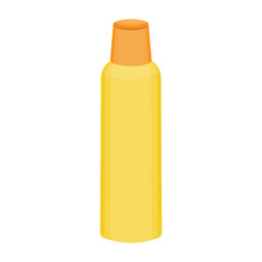 Spray icon yellow with orange cap isolated on transparent and white background. Sunscreen body spray. Closeup element for cosmetics and summer design decoration. Sunscreens. Vector illustration.