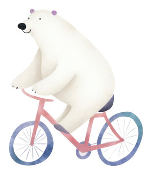 PNG  Polar bear riding a bike bicycle vehicle cycling. AI generated Image by rawpixel.