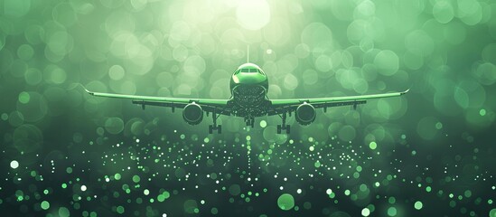 An airplane is landing amidst a shimmering green light - obrazy, fototapety, plakaty