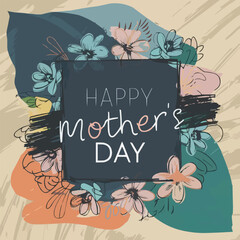 Floral elegant greeting card Happy Mothers Day. Delicate natural background for a cover, greeting banner or flyer for women. Flat vector illustration