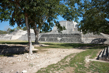Mexico ruins of the city of Maya Edzna in the evening light