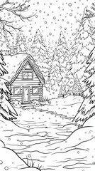 Nature scenes Coloring Book: A simple outline of a cozy cabin in a snowy forest
