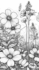 Nature scenes Coloring Book: An outline of a blooming flower field