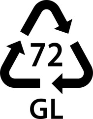glass recycling code GL 72, brown glass symbol, ecology recycling sign, identification code, package waste black filled icon