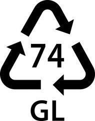 glass recycling code GL 74, light sort glass symbol, recycling sign, identification code, package waste black fill icon