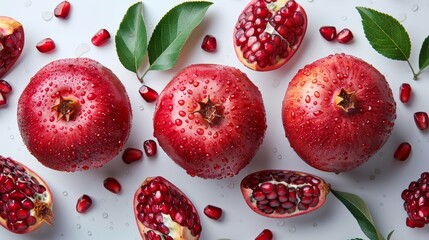 Honey, apple, and pomegranate on white background. Well being at home. - obrazy, fototapety, plakaty