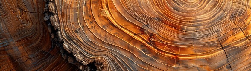 The cross section of a tree trunk showing the growth rings.