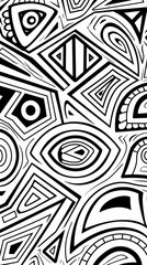 Patterns: A coloring book page with a tribal-inspired pattern, featuring bold