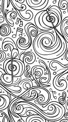 Patterns (seamless): A coloring book page with a seamless pattern of music notes