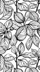 Patterns (seamless): A coloring book page with a seamless pattern of leaves
