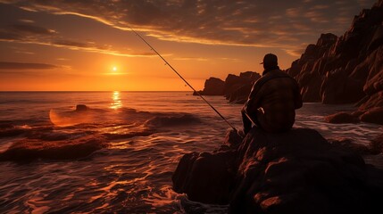 fisherman in the sea Created with Generative AI technology.