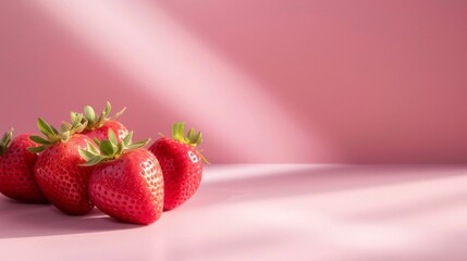 strawberries A photorealistic illustration against pastel pastel pink background with copy space for text or logo, beautifully illuminated by studio lighting 