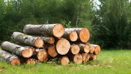 birch logs on the grass.