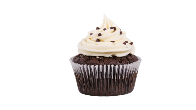 Cupcake With White Frosting and Chocolate Chips