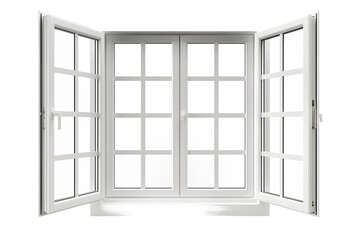 Wide Open White Window Frame - isolated on White Transparent Background, PNG
