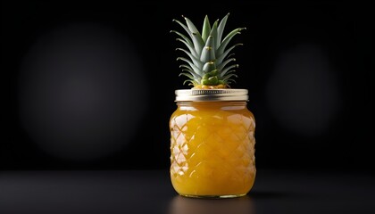 pineapple jam jar isolated on black background - obrazy, fototapety, plakaty