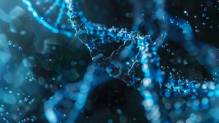 An image featuring a vivid depiction of a DNA double helix in a semi-transparent blue material, highlighting the theme of biotechnology
