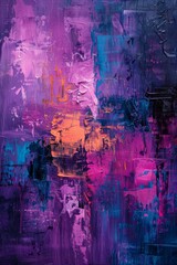 Vibrant pinks and magentas dance alongside whispers of grape and indigo in a rich, textured abstract acrylic masterpiece. - obrazy, fototapety, plakaty