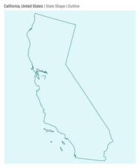 California, United States. Simple vector map. State shape. Outline style. Border of California. Vector illustration.
